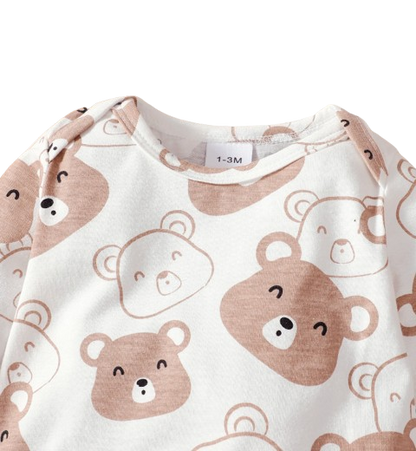 The Fabian - Baby Unisex Brown Little Bear Long Sleeve Bodysuit + Pants + Hat + Socks 4pcs Outfit Set