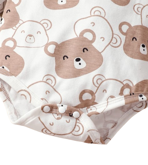 The Fabian - Baby Unisex Brown Little Bear Long Sleeve Bodysuit + Pants + Hat + Socks 4pcs Outfit Set