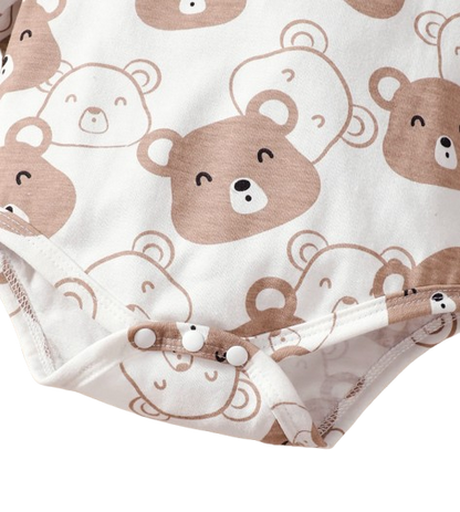 The Fabian - Baby Unisex Brown Little Bear Long Sleeve Bodysuit + Pants + Hat + Socks 4pcs Outfit Set