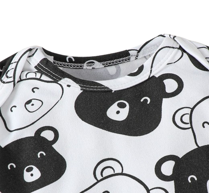 The Fabian - Baby Unisex Black Little Bear Long Sleeve Bodysuit + Pants + Hat + Socks 4pcs Outfit Set
