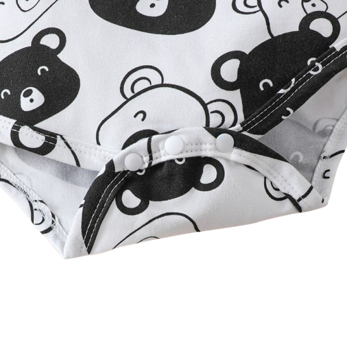 The Fabian - Baby Unisex Black Little Bear Long Sleeve Bodysuit + Pants + Hat + Socks 4pcs Outfit Set