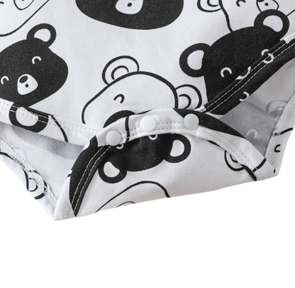 The Fabian - Baby Unisex Black Little Bear Long Sleeve Bodysuit + Pants + Hat + Socks 4pcs Outfit Set