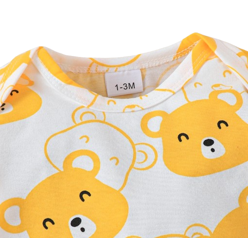 The Fabian - Baby Unisex Yellow Little Bear Long Sleeve Bodysuit + Pants + Hat + Socks 4pcs Outfit Set