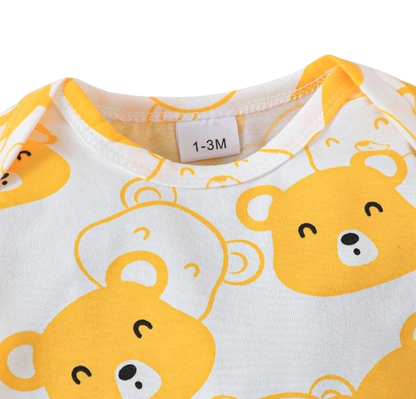 The Fabian - Baby Unisex Yellow Little Bear Long Sleeve Bodysuit + Pants + Hat + Socks 4pcs Outfit Set