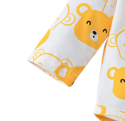 The Fabian - Baby Unisex Yellow Little Bear Long Sleeve Bodysuit + Pants + Hat + Socks 4pcs Outfit Set