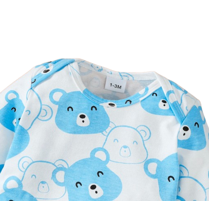 The Fabian - Baby Unisex Light Blue Little Bear Long Sleeve Bodysuit + Pants + Hat + Socks 4pcs Outfit Set