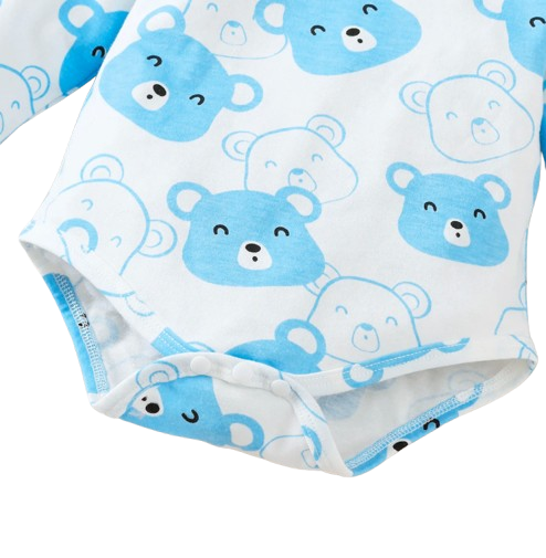 The Fabian - Baby Unisex Light Blue Little Bear Long Sleeve Bodysuit + Pants + Hat + Socks 4pcs Outfit Set