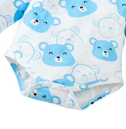 The Fabian - Baby Unisex Light Blue Little Bear Long Sleeve Bodysuit + Pants + Hat + Socks 4pcs Outfit Set