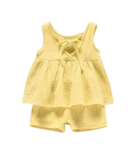 The Elianna - Baby Girl Yellow Muslin Cotton Sleeveless Vest Dress Shorts
