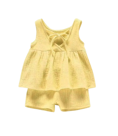 The Elianna - Baby Girl Yellow Muslin Cotton Sleeveless Vest Dress Shorts