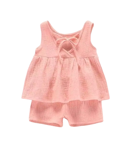 The Elianna - Baby Girl Pink Muslin Cotton Sleeveless Vest Dress Shorts