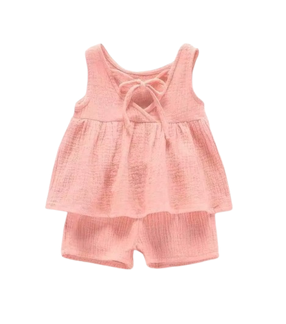 The Elianna - Baby Girl Pink Muslin Cotton Sleeveless Vest Dress Shorts