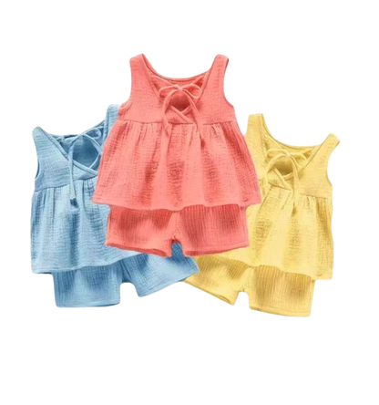 The Elianna - Baby Girl Pink Muslin Cotton Sleeveless Vest Dress Shorts