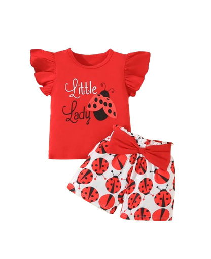 The Lena - Baby Girl Ladybug Sleeveless T-Shirt + Causal Shorts