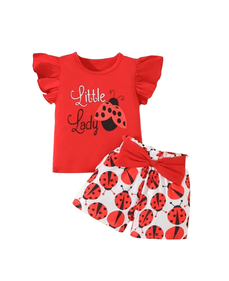 The Lena - Baby Girl Ladybug Sleeveless T-Shirt + Causal Shorts