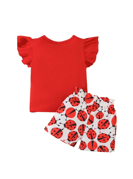 The Lena - Baby Girl Ladybug Sleeveless T-Shirt + Causal Shorts