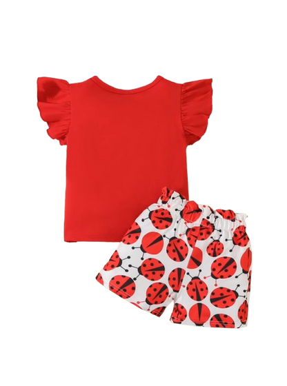 The Lena - Baby Girl Ladybug Sleeveless T-Shirt + Causal Shorts