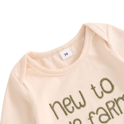 The Tanner - Baby Boy "New To The Farm" Print Tractor Long Sleeve Embroidery Romper