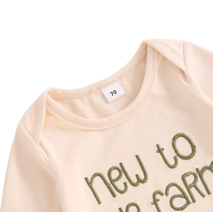 The Tanner - Baby Boy "New To The Farm" Print Tractor Long Sleeve Embroidery Romper