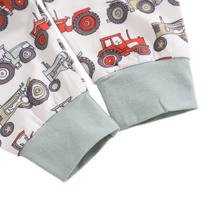 The Tanner - Baby Boy "New To The Farm" Print Tractor Long Sleeve Embroidery Romper