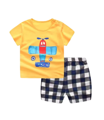 The Marcelo - Baby Boy Airplane Print Short Sleeve T-shirt + Shorts