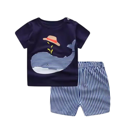 The Marcelo - Baby Boy Animal Whale Print Short Sleeve T-shirt + Shorts