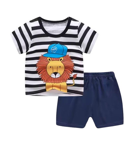 The Marcelo - Baby Boy Animal Lion Print Short Sleeve T-shirt + Shorts