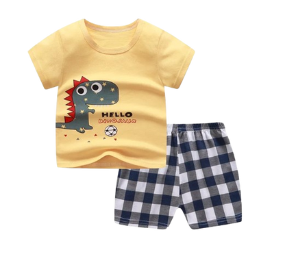 The Zayne - Baby Boy Dino Cartoon Print T-shirt + Loose Shorts