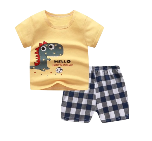 The Zayne - Baby Boy Dino Cartoon Print T-shirt + Loose Shorts