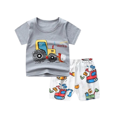 The Zayne - Baby Boy Tractor Cartoon Print T-shirt + Loose Shorts