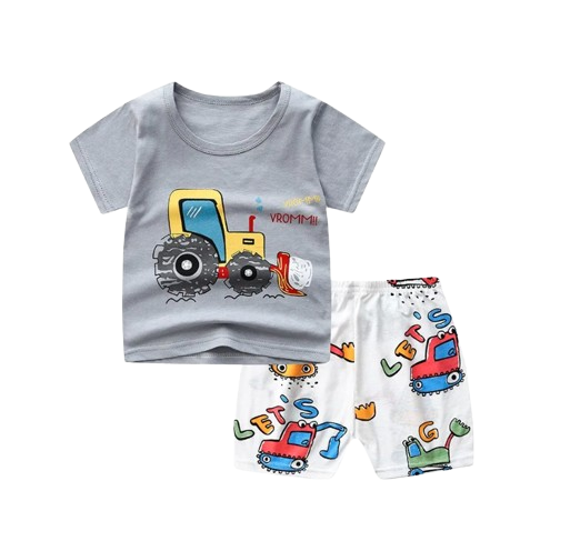 The Zayne - Baby Boy Tractor Cartoon Print T-shirt + Loose Shorts