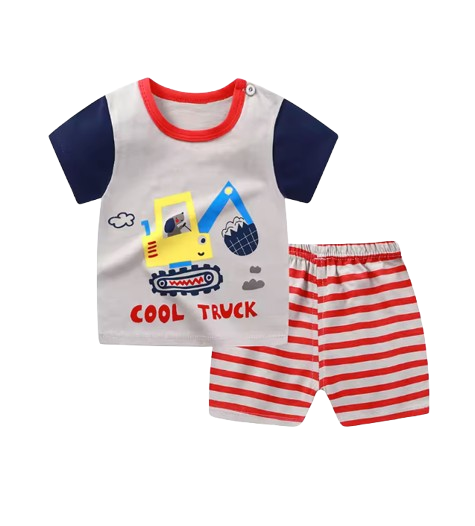 The Zayne - Baby Boy Cool Truck Cartoon Print T-shirt + Loose Shorts