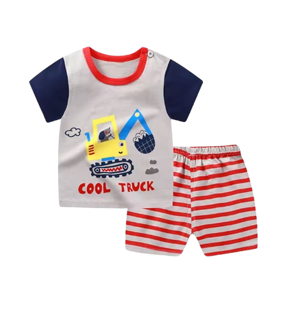 The Zayne - Baby Boy Cool Truck Cartoon Print T-shirt + Loose Shorts