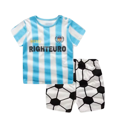 The Zayne - Baby Boy Soccer Righteuro Cartoon Print T-shirt + Loose Shorts