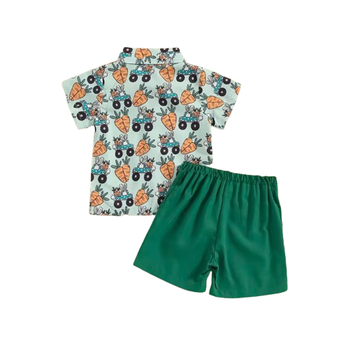 The Nasir - Baby Boy Cute Rabbit And Carrot Pattern Shirt Set With A Bow Decoration On The Collar