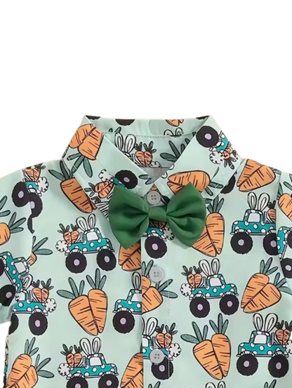 The Nasir - Baby Boy Cute Rabbit And Carrot Pattern Shirt Set With A Bow Decoration On The Collar