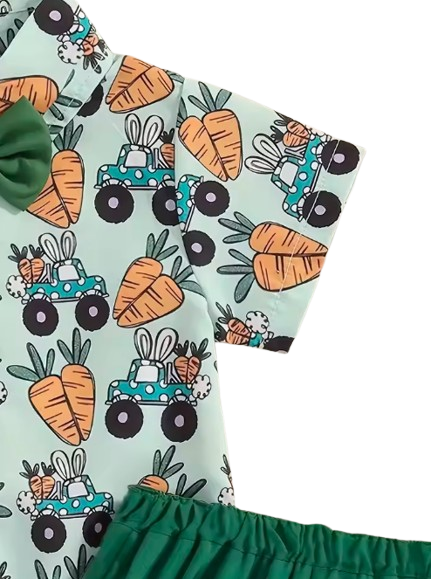The Nasir - Baby Boy Cute Rabbit And Carrot Pattern Shirt Set With A Bow Decoration On The Collar