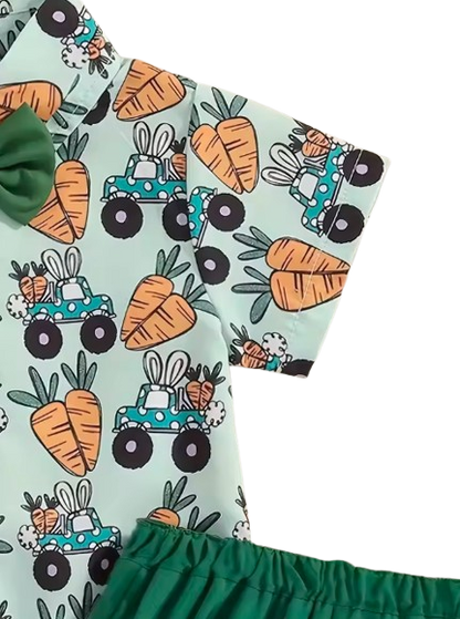 The Nasir - Baby Boy Cute Rabbit And Carrot Pattern Shirt Set With A Bow Decoration On The Collar