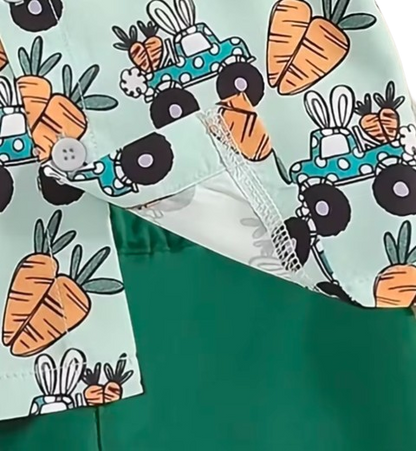 The Nasir - Baby Boy Cute Rabbit And Carrot Pattern Shirt Set With A Bow Decoration On The Collar