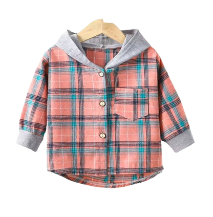 The Raiden - Baby Boy Pink Hooded Plaid Shirts Coat Long-Sleeve Jacket