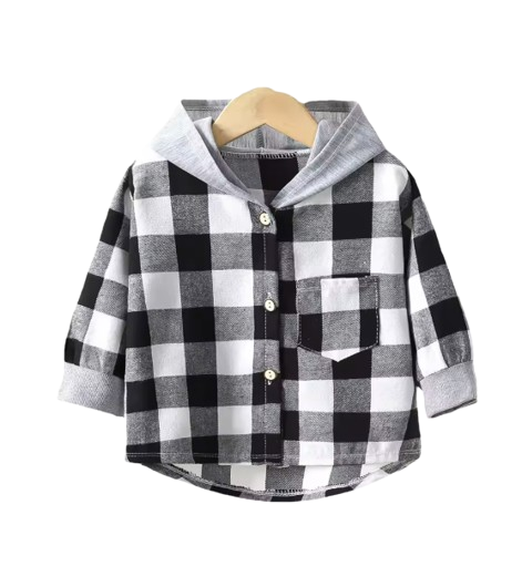 The Raiden - Baby Boy Black Hooded Plaid Shirts Coat Long-Sleeve Jacket