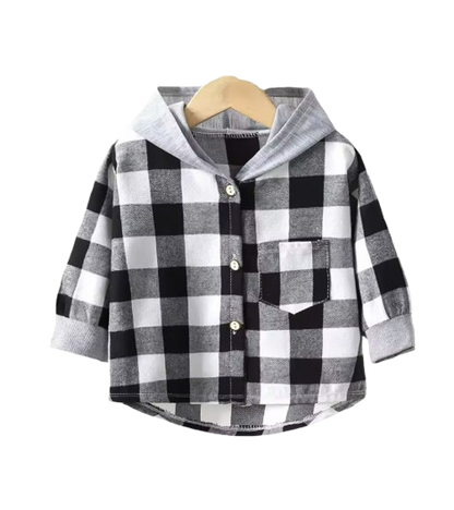 The Raiden - Baby Boy Black Hooded Plaid Shirts Coat Long-Sleeve Jacket