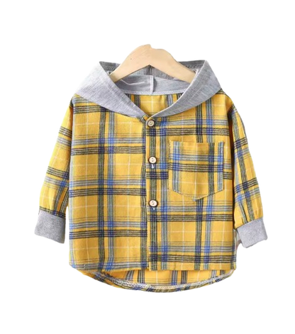 The Raiden - Baby Boy Yellow Hooded Plaid Shirts Coat Long-Sleeve Jacket