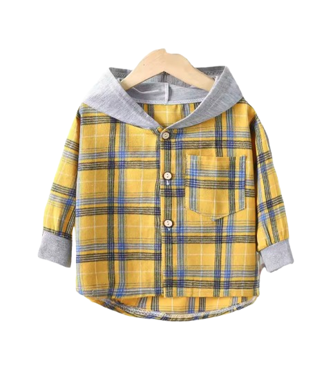 The Raiden - Baby Boy Yellow Hooded Plaid Shirts Coat Long-Sleeve Jacket