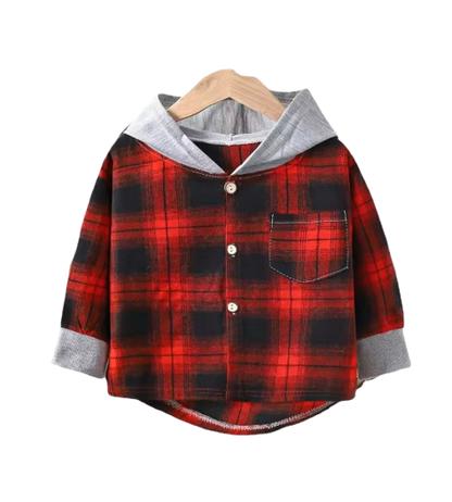 The Raiden - Baby Boy Red Hooded Plaid Shirts Coat Long-Sleeve Jacket