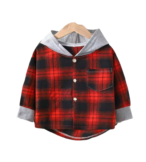 The Raiden - Baby Boy Red Hooded Plaid Shirts Coat Long-Sleeve Jacket