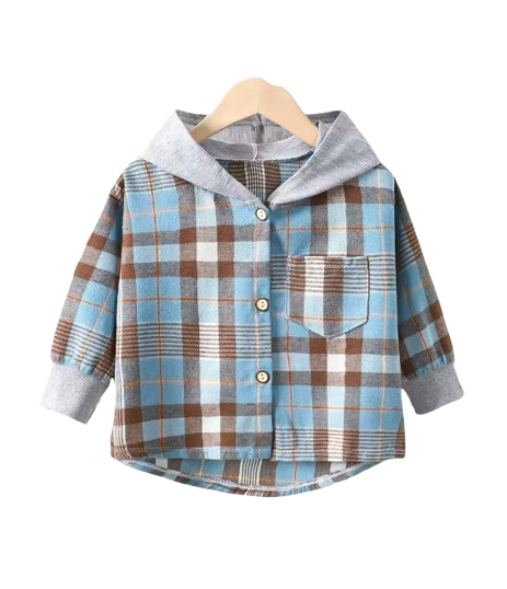 The Raiden - Baby Boy Blue Hooded Plaid Shirts Coat Long-Sleeve Jacket