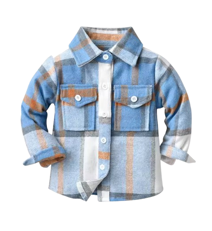 The Francis - Baby Boy Blue Orange & White Plaid Long Sleeved Shirt Button Casual Tops