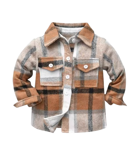 The Francis - Baby Boy Brown & White Plaid Long Sleeved Shirt Button Casual Tops