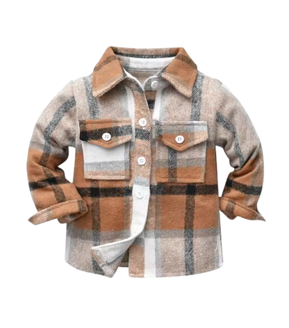 The Francis - Baby Boy Brown & White Plaid Long Sleeved Shirt Button Casual Tops